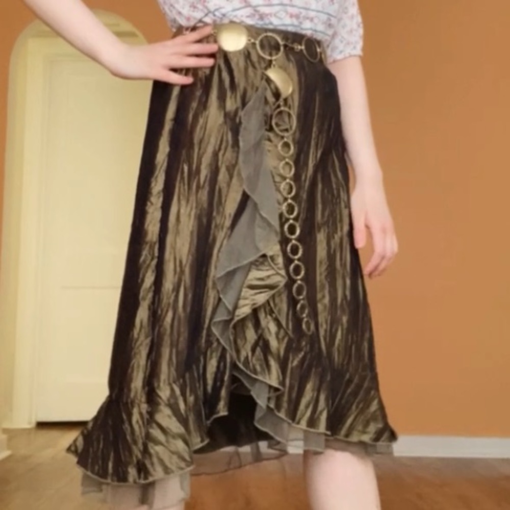 Olive Green Midi Formal Skirt. Vintage Style.